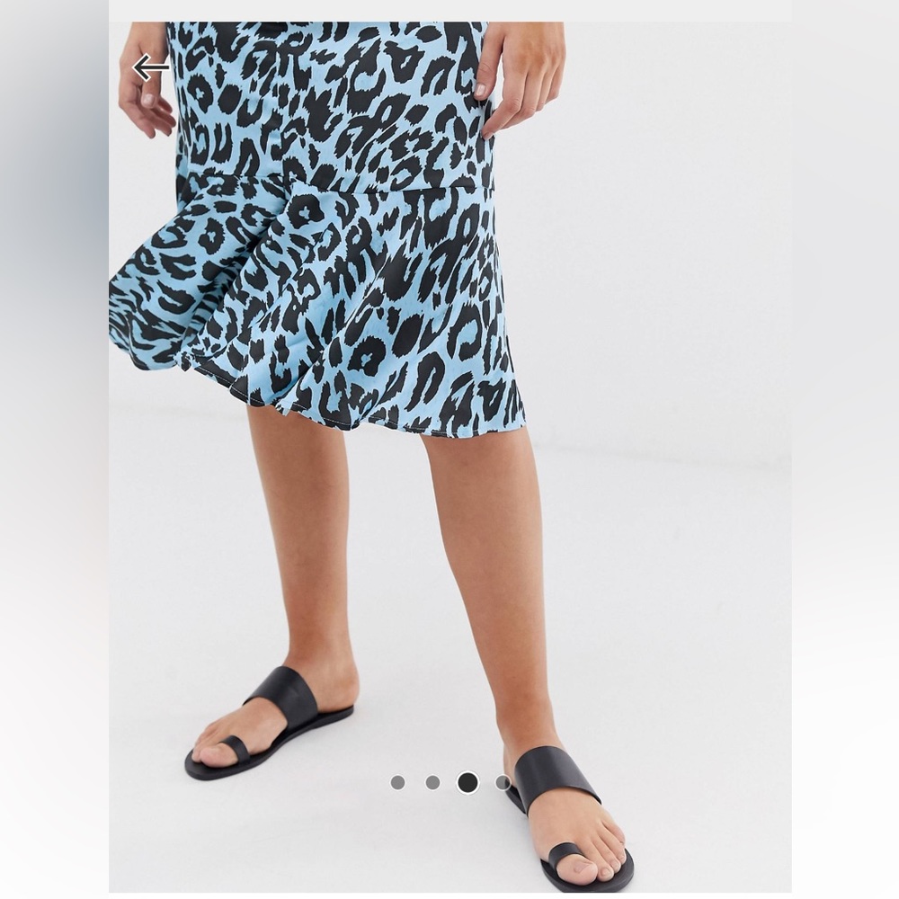 ASOS Blue & Black Satin Leopard Animal Patterned Midi Ruffle Modest Slip Skirt - Picture 3 of 10